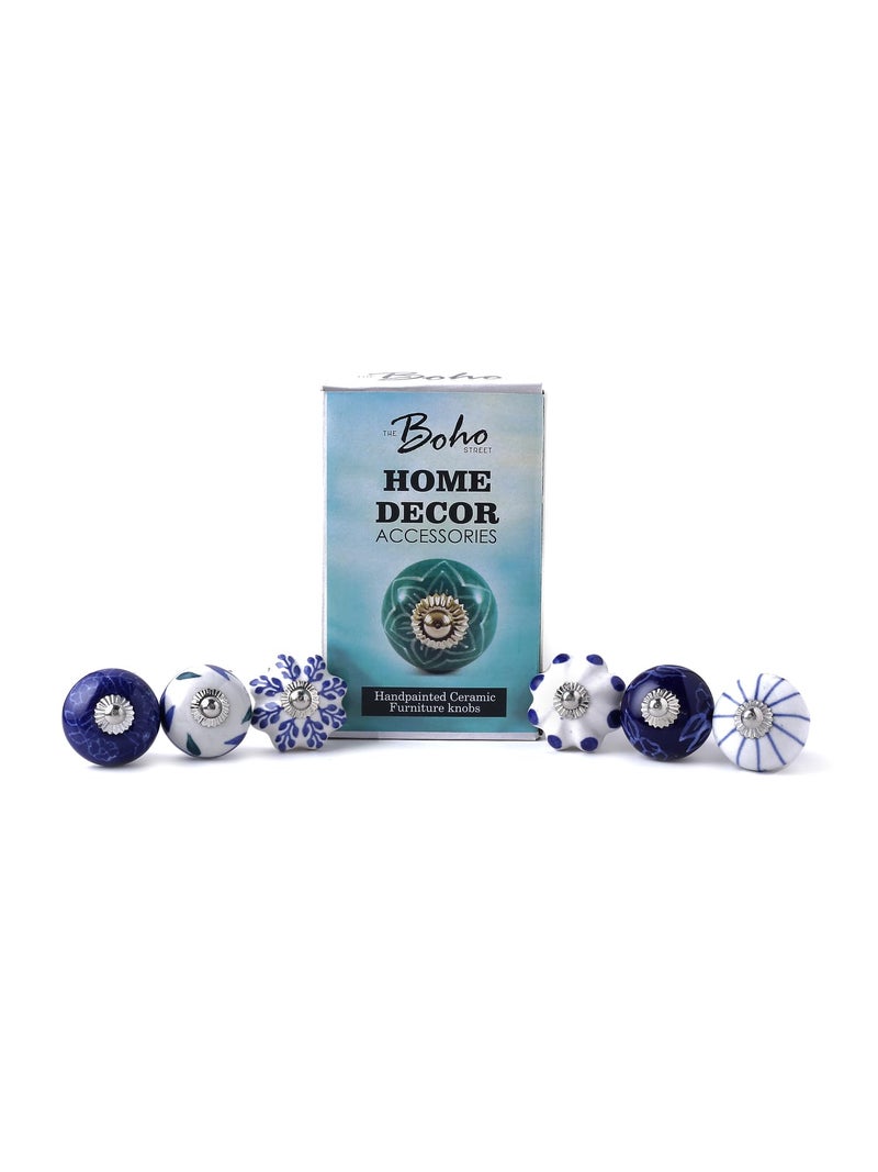The Boho Street Set of 25 Assorted Ceramic Knobs Hand Painted Vintage Collection Blue and White Pumpkin and Round Knobs Cabinet Drawer Handles Pulls - Image 2